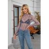 imagesiliteelon Lace Tops for Women Mesh Long Sleeve Top Floral See Through Lace Shirt Mock Neck Party Club Lace BlouseDark Gray