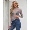 imagesiliteelon Lace Tops for Women Mesh Long Sleeve Top Floral See Through Lace Shirt Mock Neck Party Club Lace BlouseGray