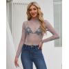 imagesiliteelon Lace Tops for Women Mesh Long Sleeve Top Floral See Through Lace Shirt Mock Neck Party Club Lace BlouseGray