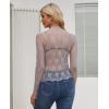 imagesiliteelon Lace Tops for Women Mesh Long Sleeve Top Floral See Through Lace Shirt Mock Neck Party Club Lace BlouseGray