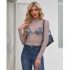 imagesiliteelon Lace Tops for Women Mesh Long Sleeve Top Floral See Through Lace Shirt Mock Neck Party Club Lace BlouseGray