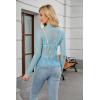 imagesiliteelon Lace Tops for Women Mesh Long Sleeve Top Floral See Through Lace Shirt Mock Neck Party Club Lace BlouseLake Blue