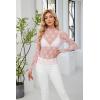 imagesiliteelon Lace Tops for Women Mesh Long Sleeve Top Floral See Through Lace Shirt Mock Neck Party Club Lace BlouseLight Pink