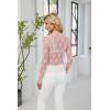 imagesiliteelon Lace Tops for Women Mesh Long Sleeve Top Floral See Through Lace Shirt Mock Neck Party Club Lace BlouseLight Pink