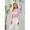 imagesiliteelon Lace Tops for Women Mesh Long Sleeve Top Floral See Through Lace Shirt Mock Neck Party Club Lace BlouseLight Pink