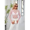 imagesiliteelon Lace Tops for Women Mesh Long Sleeve Top Floral See Through Lace Shirt Mock Neck Party Club Lace BlouseLight Pink