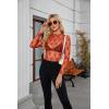 imagesiliteelon Lace Tops for Women Mesh Long Sleeve Top Floral See Through Lace Shirt Mock Neck Party Club Lace BlouseOrange