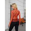 imagesiliteelon Lace Tops for Women Mesh Long Sleeve Top Floral See Through Lace Shirt Mock Neck Party Club Lace BlouseOrange