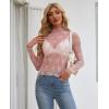 imagesiliteelon Lace Tops for Women Mesh Long Sleeve Top Floral See Through Lace Shirt Mock Neck Party Club Lace BlousePink