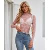imagesiliteelon Lace Tops for Women Mesh Long Sleeve Top Floral See Through Lace Shirt Mock Neck Party Club Lace BlousePink