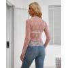 imagesiliteelon Lace Tops for Women Mesh Long Sleeve Top Floral See Through Lace Shirt Mock Neck Party Club Lace BlousePink