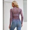 imagesiliteelon Lace Tops for Women Mesh Long Sleeve Top Floral See Through Lace Shirt Mock Neck Party Club Lace BlousePurple