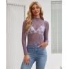imagesiliteelon Lace Tops for Women Mesh Long Sleeve Top Floral See Through Lace Shirt Mock Neck Party Club Lace BlousePurple