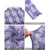imagesiliteelon Lace Tops for Women Mesh Long Sleeve Top Floral See Through Lace Shirt Mock Neck Party Club Lace BlousePurple