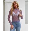 imagesiliteelon Lace Tops for Women Mesh Long Sleeve Top Floral See Through Lace Shirt Mock Neck Party Club Lace BlousePurple
