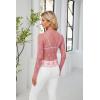 imagesiliteelon Lace Tops for Women Mesh Long Sleeve Top Floral See Through Lace Shirt Mock Neck Party Club Lace BlousePurple Pink
