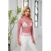 imagesiliteelon Lace Tops for Women Mesh Long Sleeve Top Floral See Through Lace Shirt Mock Neck Party Club Lace BlousePurple Pink