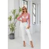 imagesiliteelon Lace Tops for Women Mesh Long Sleeve Top Floral See Through Lace Shirt Mock Neck Party Club Lace BlousePurple Pink