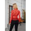 imagesiliteelon Lace Tops for Women Mesh Long Sleeve Top Floral See Through Lace Shirt Mock Neck Party Club Lace BlouseRed