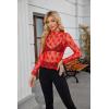 imagesiliteelon Lace Tops for Women Mesh Long Sleeve Top Floral See Through Lace Shirt Mock Neck Party Club Lace BlouseRed