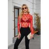imagesiliteelon Lace Tops for Women Mesh Long Sleeve Top Floral See Through Lace Shirt Mock Neck Party Club Lace BlouseRed