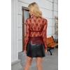 imagesiliteelon Lace Tops for Women Mesh Long Sleeve Top Floral See Through Lace Shirt Mock Neck Party Club Lace BlouseRed Bean Paste