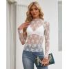 imagesiliteelon Lace Tops for Women Mesh Long Sleeve Top Floral See Through Lace Shirt Mock Neck Party Club Lace BlouseWhite