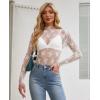 imagesiliteelon Lace Tops for Women Mesh Long Sleeve Top Floral See Through Lace Shirt Mock Neck Party Club Lace BlouseWhite