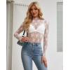 imagesiliteelon Lace Tops for Women Mesh Long Sleeve Top Floral See Through Lace Shirt Mock Neck Party Club Lace BlouseWhite