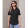imagesiliteelon Short Sleeve Button Dress Shirts for Women Cotton Button Down Shirts for Women Slim Fit Blouse Top 34 SleeveBlack