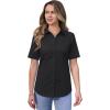 imagesiliteelon Short Sleeve Button Dress Shirts for Women Cotton Button Down Shirts for Women Slim Fit Blouse Top 34 SleeveBlack