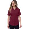 imagesiliteelon Short Sleeve Button Dress Shirts for Women Cotton Button Down Shirts for Women Slim Fit Blouse Top 34 SleeveBurgundy