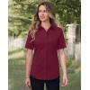 imagesiliteelon Short Sleeve Button Dress Shirts for Women Cotton Button Down Shirts for Women Slim Fit Blouse Top 34 SleeveBurgundy