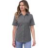 imagesiliteelon Short Sleeve Button Dress Shirts for Women Cotton Button Down Shirts for Women Slim Fit Blouse Top 34 SleeveDark Gray
