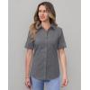 imagesiliteelon Short Sleeve Button Dress Shirts for Women Cotton Button Down Shirts for Women Slim Fit Blouse Top 34 SleeveDark Gray