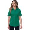 imagesiliteelon Short Sleeve Button Dress Shirts for Women Cotton Button Down Shirts for Women Slim Fit Blouse Top 34 SleeveDark Green