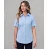 imagesiliteelon Short Sleeve Button Dress Shirts for Women Cotton Button Down Shirts for Women Slim Fit Blouse Top 34 SleeveLight Blue