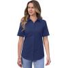imagesiliteelon Short Sleeve Button Dress Shirts for Women Cotton Button Down Shirts for Women Slim Fit Blouse Top 34 SleeveNavy Blue