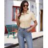 imagesiliteelon Womens Button Down Shirts Slim fit Short Sleeve Stretch Dress Shirts WrinkleFree Solid Work BlouseBeige
