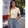 imagesiliteelon Womens Button Down Shirts Slim fit Short Sleeve Stretch Dress Shirts WrinkleFree Solid Work BlouseBeige
