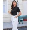 imagesiliteelon Womens Button Down Shirts Slim fit Short Sleeve Stretch Dress Shirts WrinkleFree Solid Work BlouseBlack
