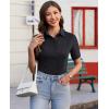 imagesiliteelon Womens Button Down Shirts Slim fit Short Sleeve Stretch Dress Shirts WrinkleFree Solid Work BlouseBlack