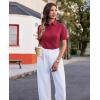 imagesiliteelon Womens Button Down Shirts Slim fit Short Sleeve Stretch Dress Shirts WrinkleFree Solid Work BlouseBurgundy