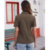 imagesiliteelon Womens Button Down Shirts Slim fit Short Sleeve Stretch Dress Shirts WrinkleFree Solid Work BlouseCoffee