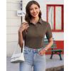 imagesiliteelon Womens Button Down Shirts Slim fit Short Sleeve Stretch Dress Shirts WrinkleFree Solid Work BlouseCoffee