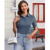 imagesiliteelon Womens Button Down Shirts Slim fit Short Sleeve Stretch Dress Shirts WrinkleFree Solid Work BlouseGrayblue