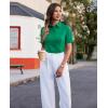imagesiliteelon Womens Button Down Shirts Slim fit Short Sleeve Stretch Dress Shirts WrinkleFree Solid Work BlouseGreen