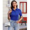 imagesiliteelon Womens Button Down Shirts Slim fit Short Sleeve Stretch Dress Shirts WrinkleFree Solid Work BlouseKlein Blue