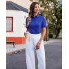imagesiliteelon Womens Button Down Shirts Slim fit Short Sleeve Stretch Dress Shirts WrinkleFree Solid Work BlouseKlein Blue