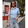 imagesiliteelon Womens Button Down Shirts Slim fit Short Sleeve Stretch Dress Shirts WrinkleFree Solid Work BlouseLight Blue